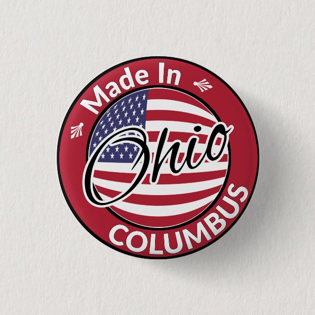 Made in Columbus Ohio United States Flag 1 Inch Round Button (Front)