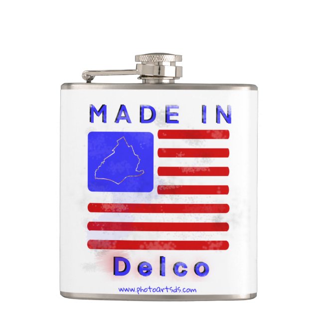 Made in Delco Hip Flask (Front)