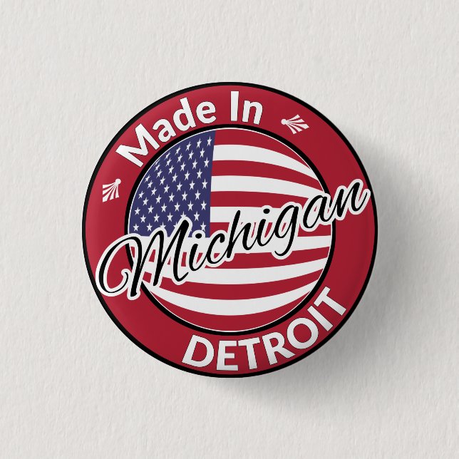 Made in Detroit Michigan USA Flag 1 Inch Round Button (Front)