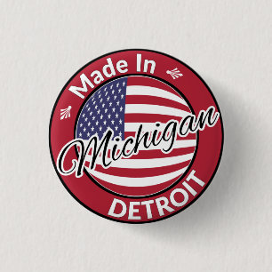 Made in Detroit Michigan USA Flag 1 Inch Round Button