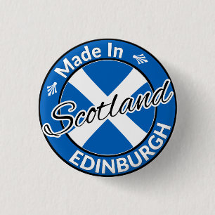 Made in Edinburgh Scotland Saltire Flag 1 Inch Round Button