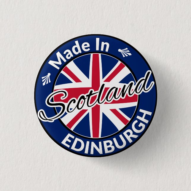 Made in Edinburgh Scotland Union Jack Flag 1 Inch Round Button (Front)