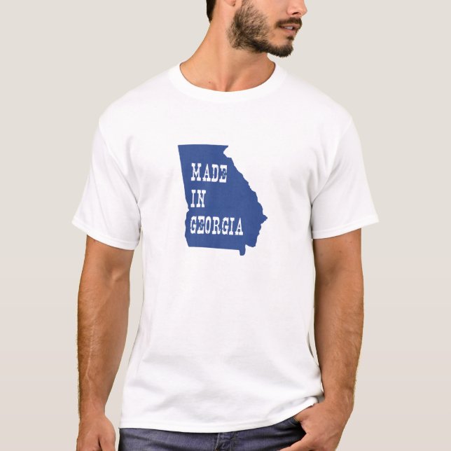 Made in Georgia Peach State Shaped Georgian Blue T-Shirt (Front)