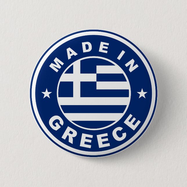 made in greece country flag label round stamp 2 inch round button (Front)