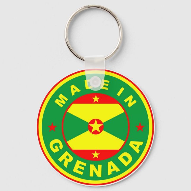 made in grenada country flag product label round keychain (Front)