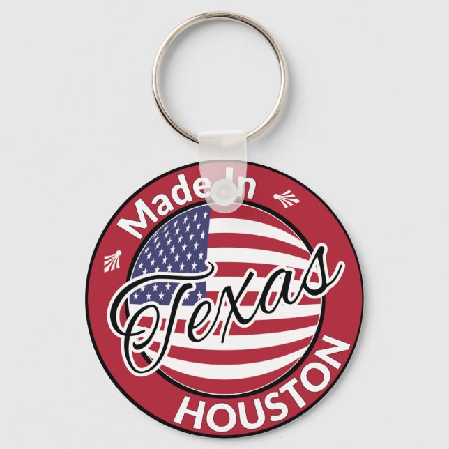 Made in Houston Texas Stars and Stripes Flag Keychain (Front)