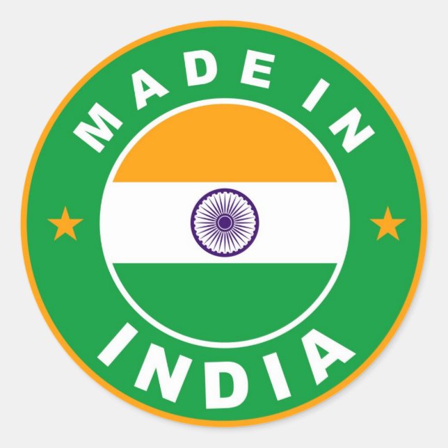 made in india country flag label round stamp (Front)