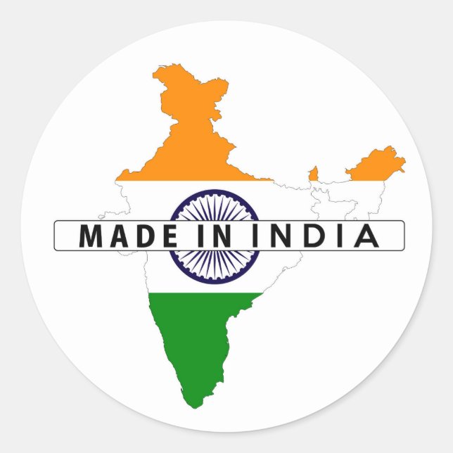 made in india country map shape flag label (Front)