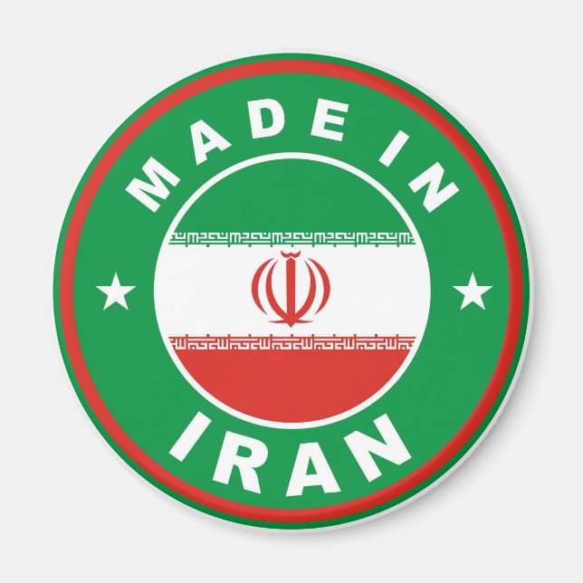 made in iran country flag label round stamp magnet (Front)