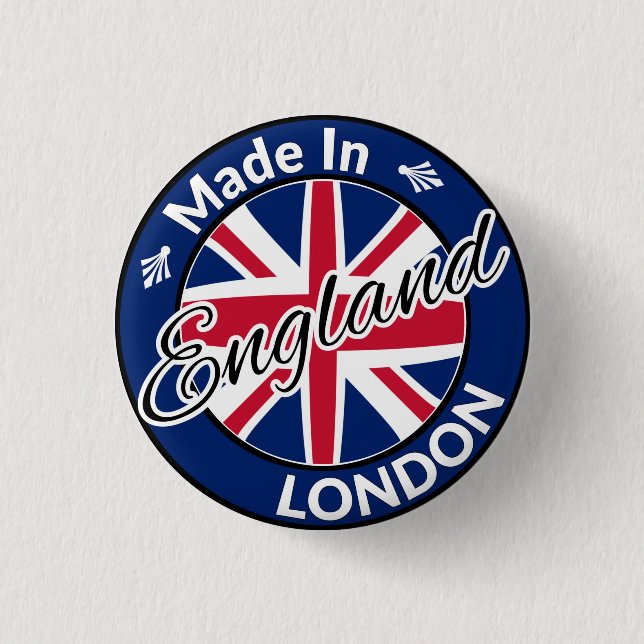 Made in London England Union Jack Flag 1 Inch Round Button (Front)