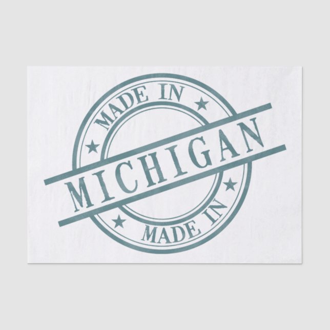 Made In Michigan Stamp Style Logo Symbol Green Tissue Paper (Front)