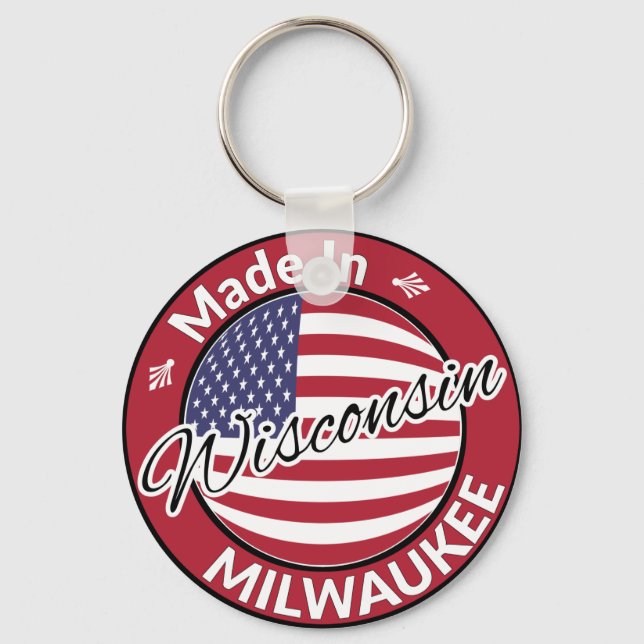 Made in Milwaukee Wisconsin USA Flag Keychain (Front)