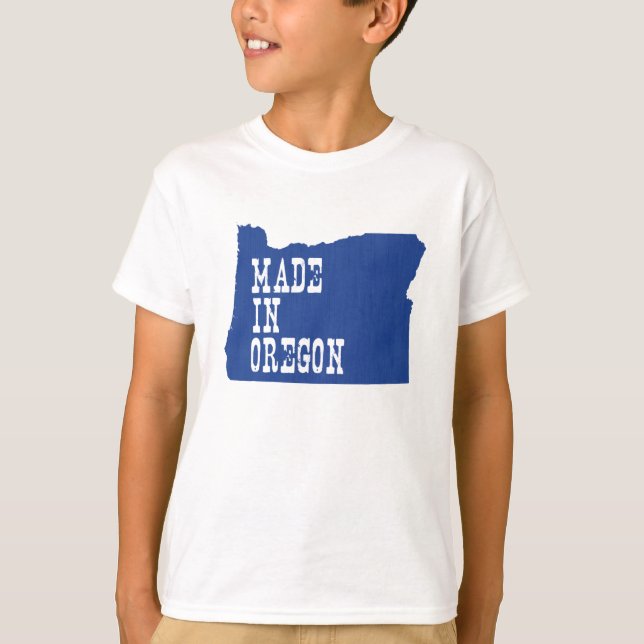 Made In Oregon Map Shape Blue Background Kids T-Shirt (Front)