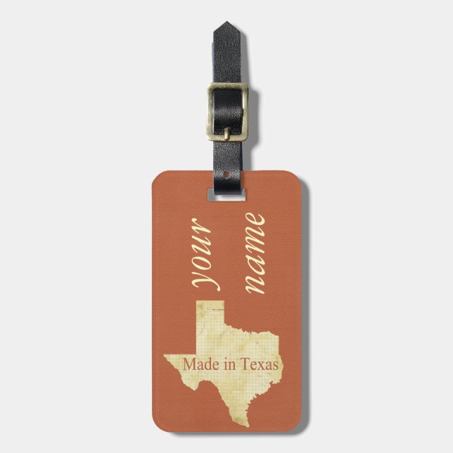 Made in Texas Rusty Red Luggage Tag (Front Vertical)