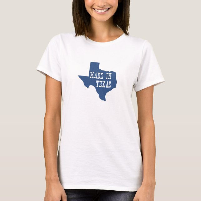 Made In Texas Silhouette Map Shape Blue Background T-Shirt (Front)
