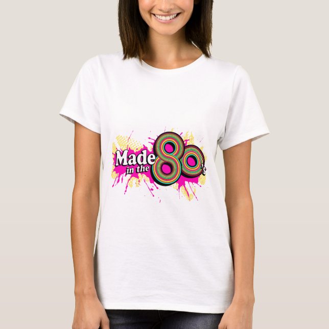 "Made in the 80's" ladies multi-pink logo tee (Front)