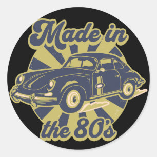 made in the 80's vintage golden classic car lovers round sticker