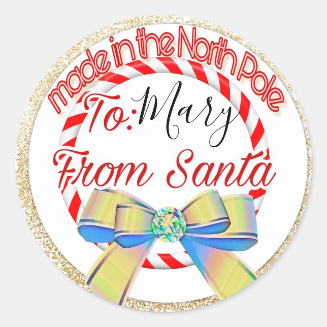Made in the North Pole Santa Christmas Classic Round Sticker (Front)