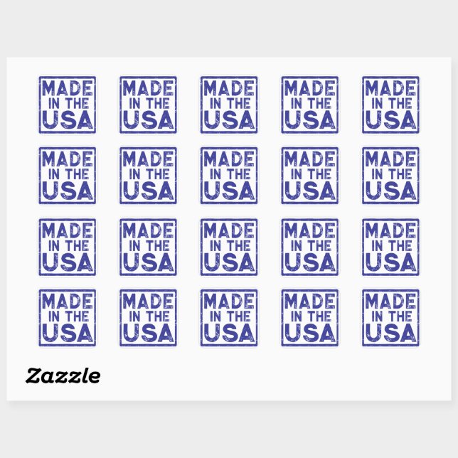 Made in the USA Blue Square Sticker (Sheet)
