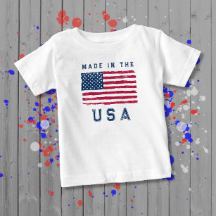 "Made in the USA"  (Blue Text) Vintage US Flag Baby T-Shirt