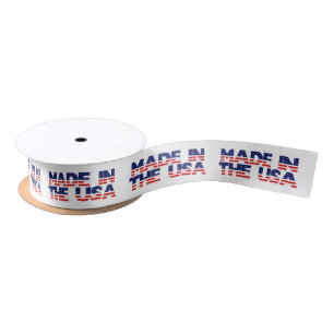 “Made in the USA” Text with USA Flag Typography Satin Ribbon