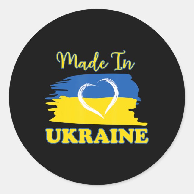 Made In Ukraine Ukrainian Flag Heart  Classic Round Sticker (Front)