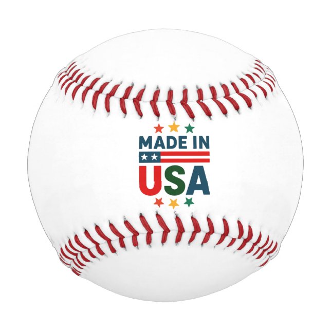 Made in usa patriotic typographic design baseball (Front)