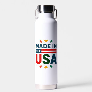 Made in usa patriotic typographic design water bottle