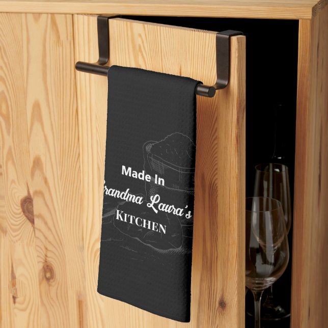 Made In [Your Name] Kitchen Black Bakers Towel (Thirds Fold)