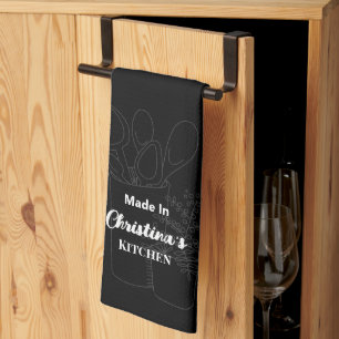 Made In [Your Name] Kitchen Black Wooden Spoon Towel