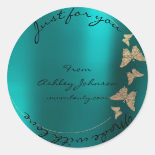 Made Love For You Name Butterfly Greenly Gold Teal Classic Round Sticker