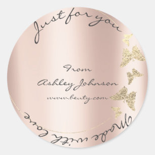Made Love For You Name Butterfly Powder Rose Gold Classic Round Sticker