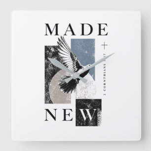 Made New 2 Corinthians 5:17 Brutalist Dove Baptism Square Wall Clock