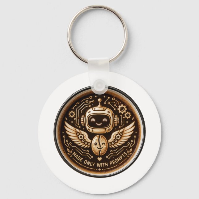 Made Only With Prompts Funny AI Coffee Robot Keychain (Front)