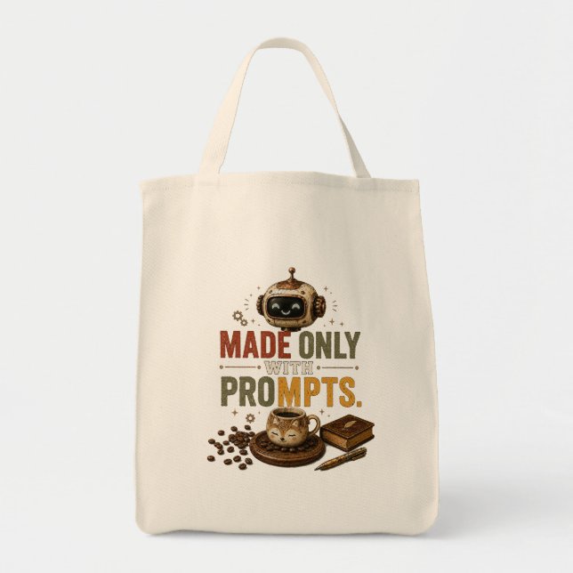 Made Only With Prompts Funny Ai Coffee Robot Retro Tote Bag (Front)