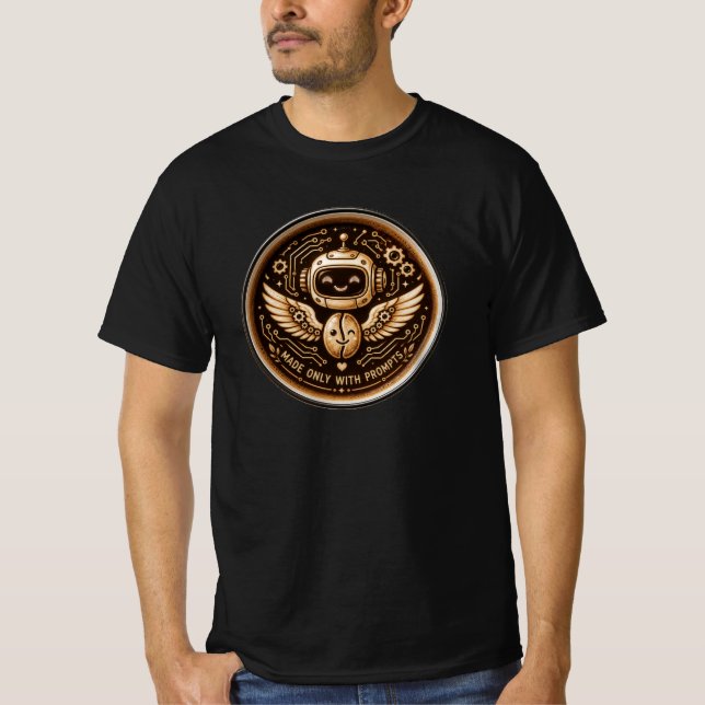 Made Only With Prompts Funny AI Coffee Robot T-Shirt (Front)