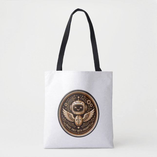 Made Only With Prompts Funny AI Coffee Robot Tote Bag (Front)