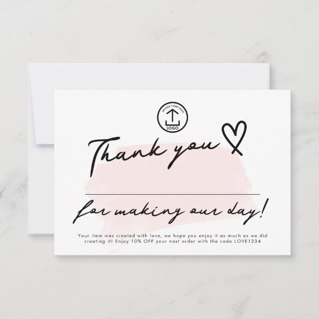 Made Our Day Editable Small Business Discount Code Thank You Card (Front)