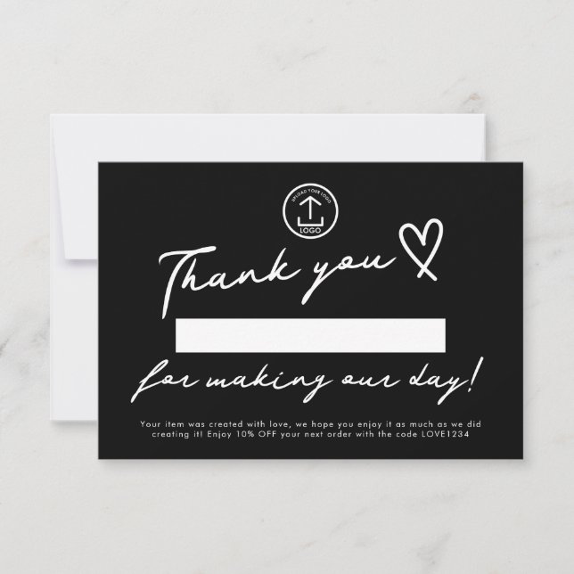 Made Our Day Editable Small Business Discount Code Thank You Card (Front)