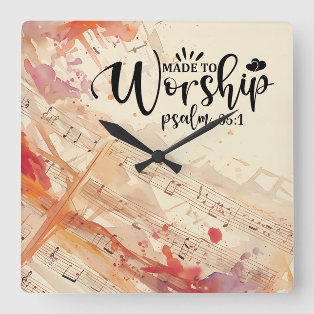 Made to Worship Inspirational Christian Quote Square Wall Clock (Front)