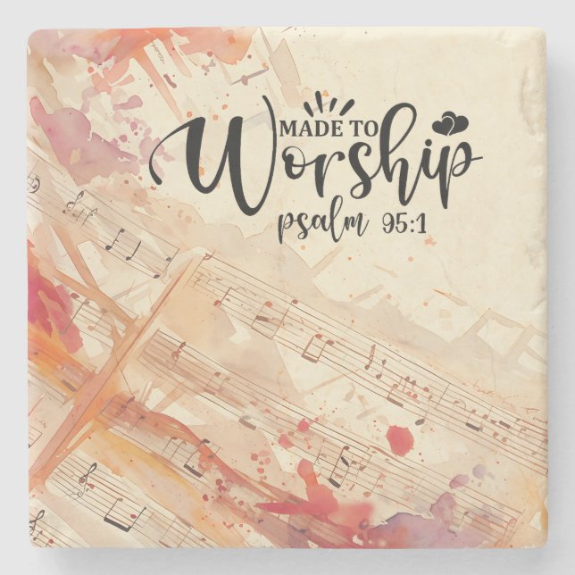 Made to Worship Inspirational Christian Quote Stone Coaster (Front)