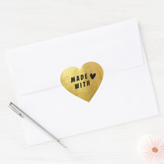 Made With Gold Paper Sealing Heart Sticker (Envelope)
