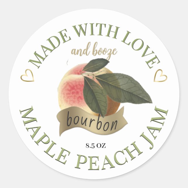 Made with Love and Bourbon Maple Peach Jam Label (Front)