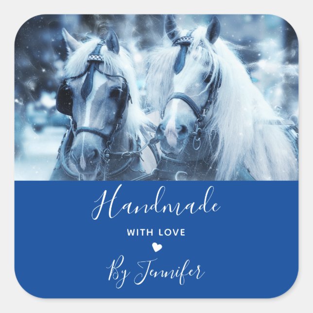Made with Love Beautiful Horse Team Winter Photo Square Sticker (Front)