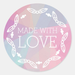 Made With Love Boho Chic Feathers Pastel Geometric Classic Round Sticker