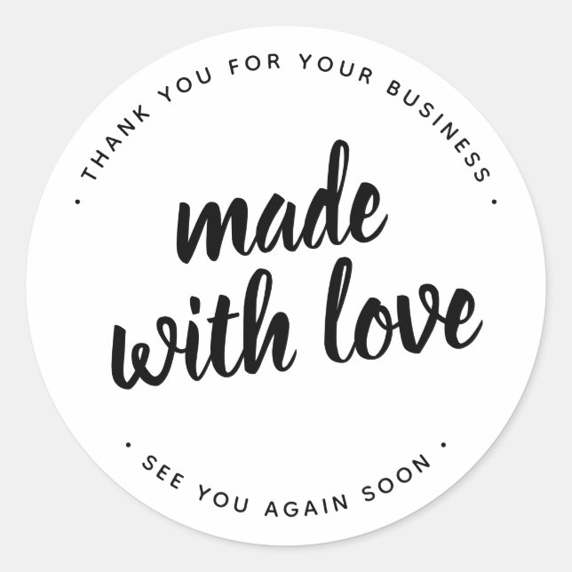 Made With Love Bold Script White Round Sticker (Front)