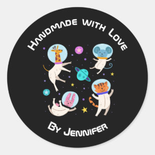 Made with Love - Cute Astronaut Animal in Space Classic Round Sticker