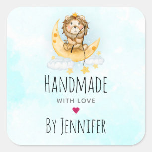 Made with Love Cute Lion Fishing on the Moon Square Sticker