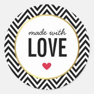 MADE WITH LOVE cute packaging chevron black white Classic Round Sticker