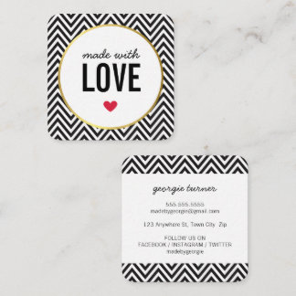 MADE WITH LOVE cute packaging chevron black white Square Business Card